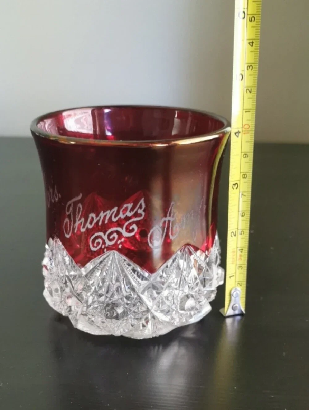 Engraved Ruby Red Flash Cut-to-clear Glass Souvenir Tumbler